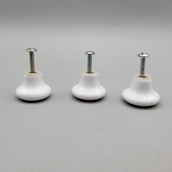 White Ceramic Drawer Knobs Set Of 3 With Screws - Picture 2 of 3